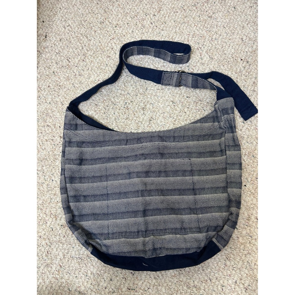 Thirty-One Retro Metro Crossbody Bag Navy Herringbone Stripe Canvas Hobo